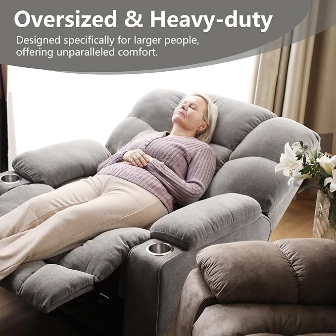CANMOV Oversized Power Lift Recliner Chair for Elderly, Big and Tall Electric Recliner Chair with Massage and Heating, Dual Motor Heavy Duty Lift Recliner with USB Port, Cup Holders, Pockets, Grey