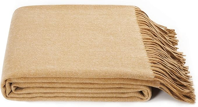 Spencer & Whitney Wool Throw Blankets - Soft, Lightweight Cashmere Wool, Yellow Throws for Twin Couch
