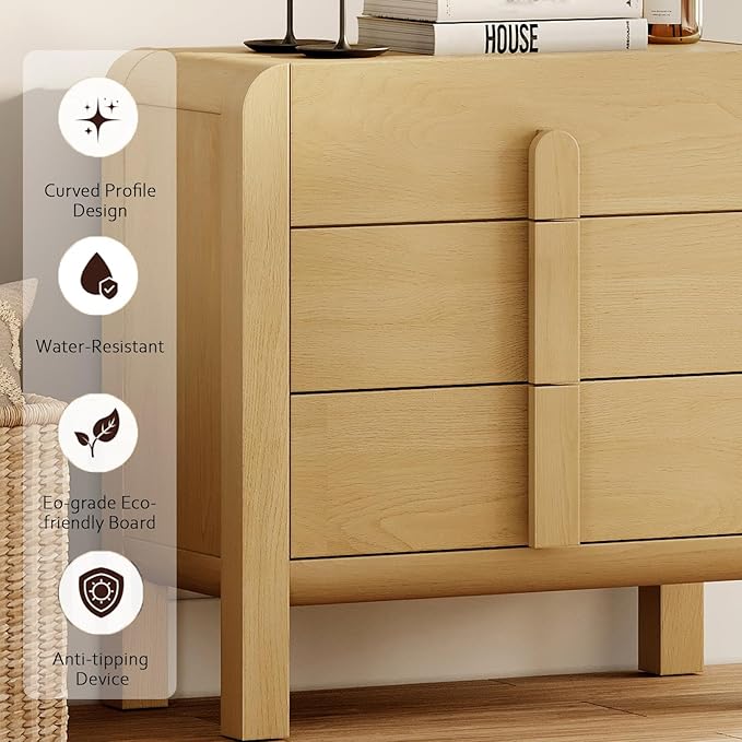 WAMPAT 5 Piece Dresser and Nightstand Sets for Bedroom, Modern 47.2" Wide 6 Drawer Chest & 3 Drawer Dresser Set of 2, and Nightstand Set of 2 with Charging Station,Oak