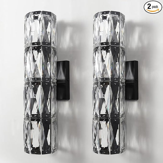 Crystal Wall Sconce Set of Two,Indoor Modern Sconces Wall Lighting,Black Wall Sconces for Bathroom,Bedroom,Living Room,Hallway