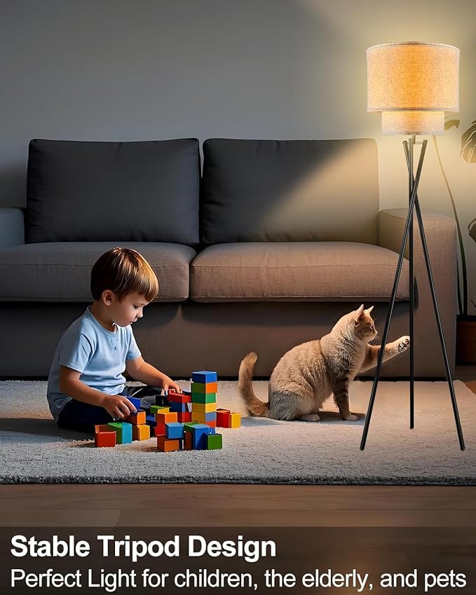 Lightdot Black Tripod Floor Lamp, Modern Floor Lamps for Living Room, Standing Lamp with Dual Drum, E26 Bulb Included, 67.7" Tall Floor Lamp for Bedroom, Home Office