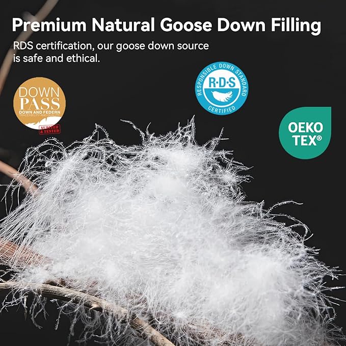 L LOVSOUL 75% Goose Down Fiber Comforter Full Size, 850+ Fill Power Hotel Style Bedding Comforter, 1200TC, Fluffy Ultra Soft All Season White Duvet Insert with 8 Corner Tabs