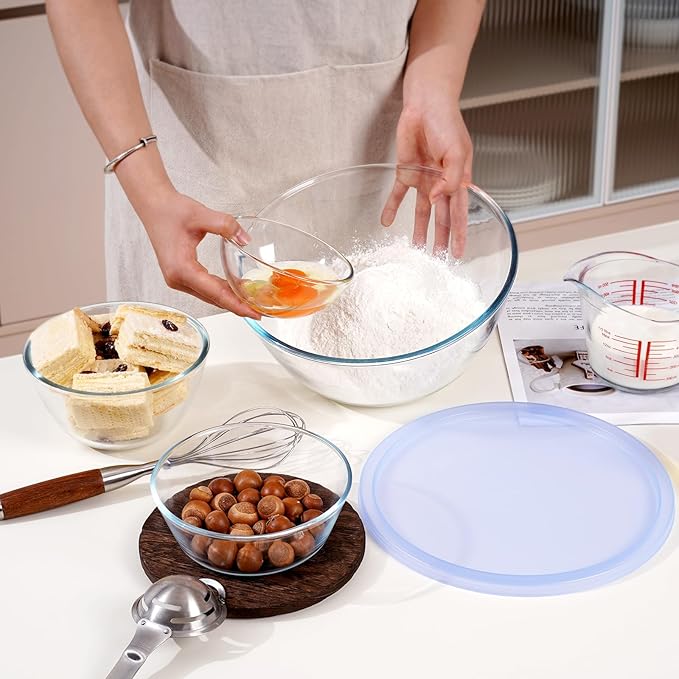 NUTRIUPS 4.7 Quart Large Glass Mixing Bowl with Lid, Deep Big Glass Bowl Large Salad Bowl (Transparent Twilight Purple)