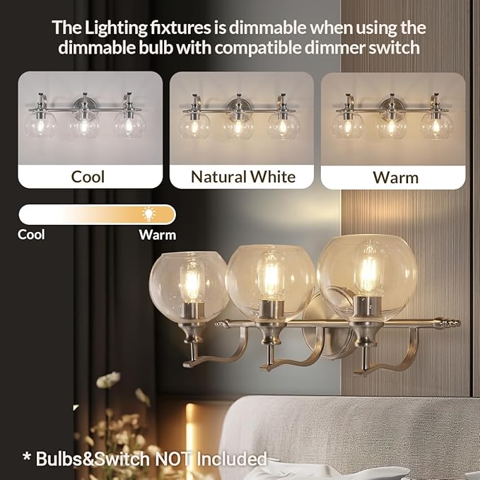 ANDY STAR 3 Light Bathroom Vanity Lights, Modern Wall Sconces Lighting, Silver Bathroom Lights with Clear Glass Shades, Bath Wall Lights Wall Lamp for Mirror, Living Room, Kitchen, Hallway