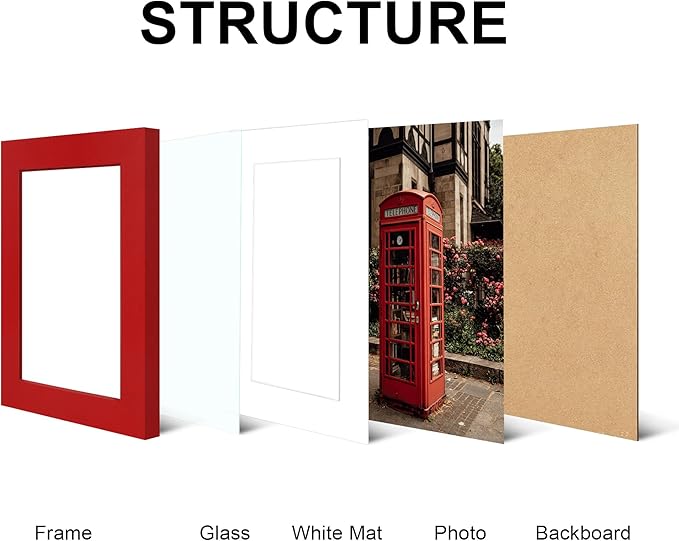 5x7 Picture Frame Set of 4, High Definition Real Glass, Display Pictures 4x6 with Mat or 5x7 Without Mat, Gallery Wall Hanging or Tabletop Photo Frames, Red