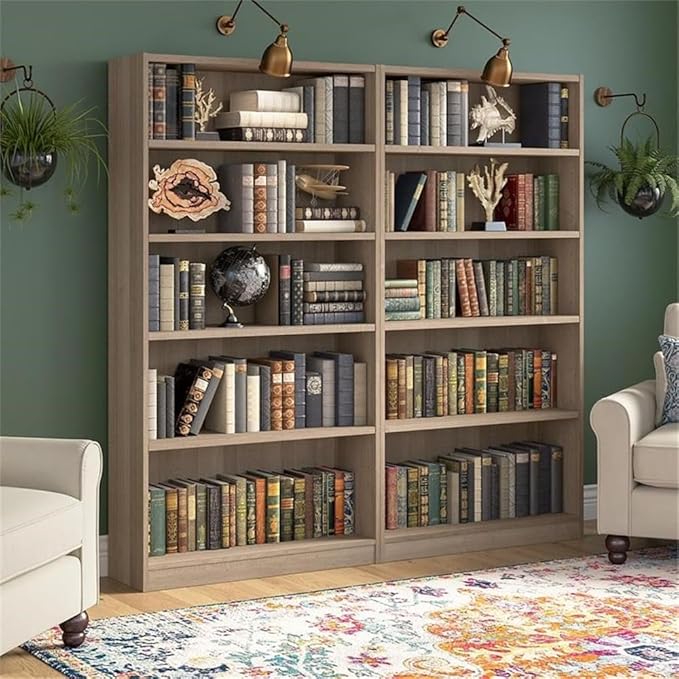 Pemberly Row Tall 5 Shelf Bookcase in Ash Gray (Set of 2) - Engineered Wood