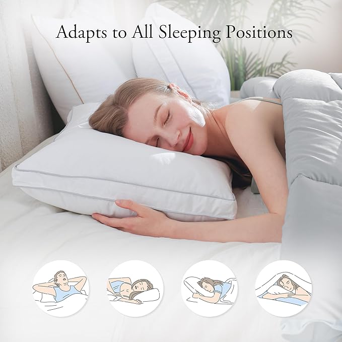 Deodar Goose Feather Down Pillows Queen Bed Pillow 2 Pack - Made in USA -Hotel Collection Gusseted White Pillow Fluffy Pillow for Back Side Stomach Sleeper 20" x 30"