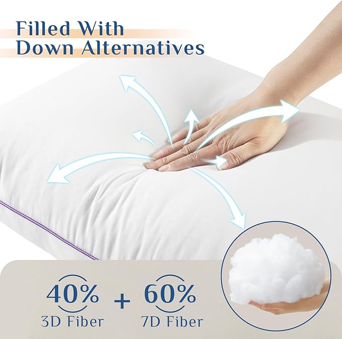 JOLLYVOGUE Pillows Queen Size Set of 4, Washable Supportive Bed Pillows with Super Soft Down Alternative Fill, Luxury Fluffy Hotel Quality for Side, Back, and Stomach Sleepers