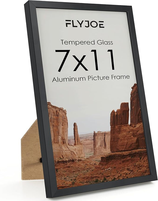 7x11 Metal Picture Frame - Black Aluminum Picture Frames with Real Glass, Wall Mounting Horizontally or Vertically, Simple and Elegant Decor for Wall Gallery Poster Photo 11x7 Frame, Black