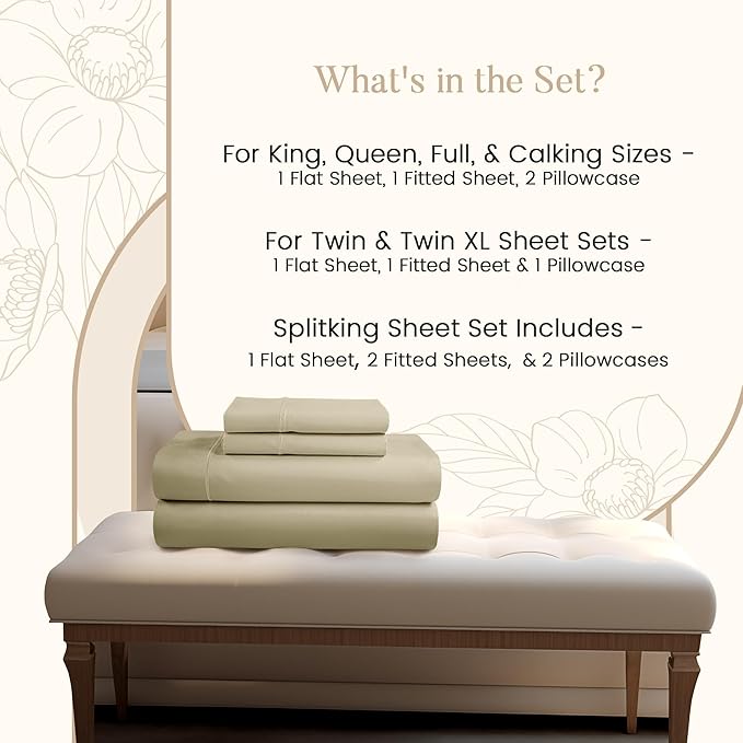 100% Egyptian Cotton Bed Sheets, Certified 800 Thread Count Deep Pocket Full Sheets, Elasticated Sheet & Pillowcase Sets, Soft & Comfy Naturally Cool Luxury Bedding, Fits up to 17" - Linen