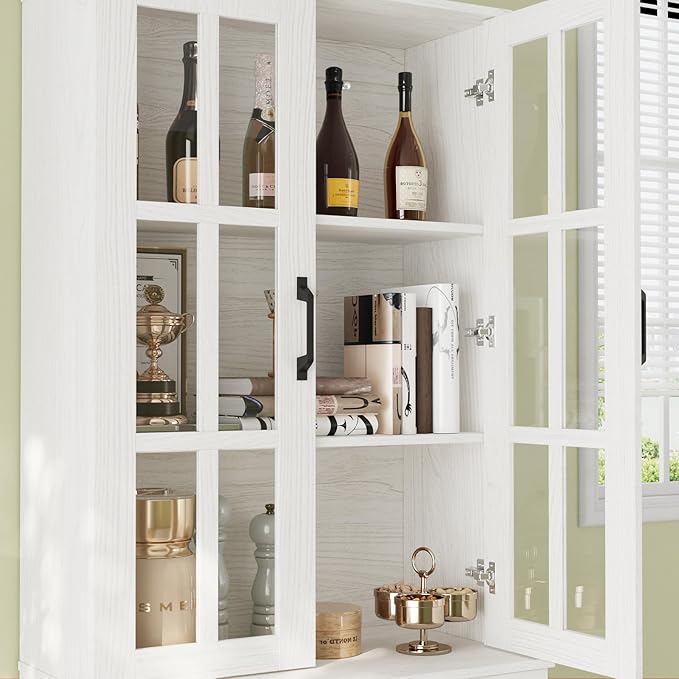 VOWNER 95" TV Stand for TVs up to 75", 4-Piece TV Hutch with Cabinets, Entertainment Center with Bookshelves, Modular TV Console for Living Room, 2D+2H (White)