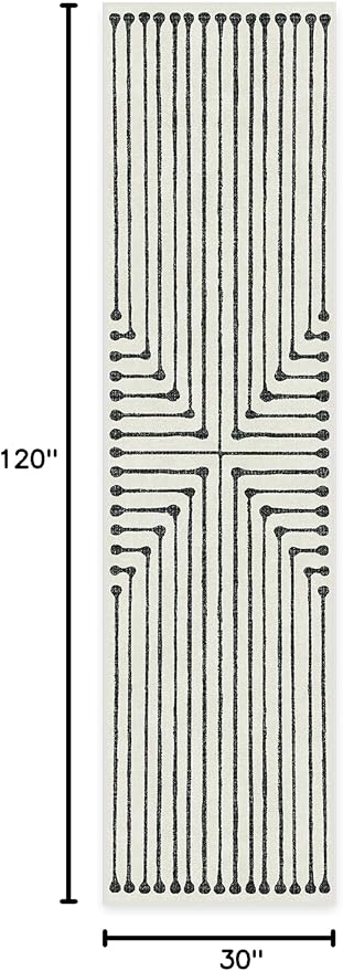 RUGGABLE x Jonathan Adler Machine Washable Modern Runner Rug – Inkdrop Black & Ivory 2.5x10, Stain-Resistant, Non-Slip – Washable Rug for Hallway, Entryway, Living Room & Kitchen–with Standard Pad
