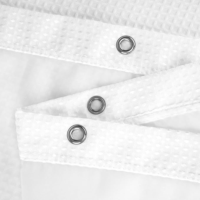 N&Y HOME Stall Waffle Shower Curtain with Snap-in Fabric Liner & Hooks Set - 54" x 78" Shower Stall Size, Hotel Style & Mesh Top Window, Machine Washable - 54x78, White