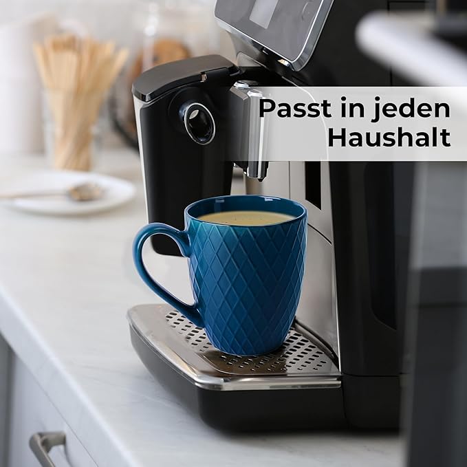 MIAMIO - Coffee Mugs set of 6 / Coffee Cups - 6 x 14 Oz Ceramic Mugs - Large Coffee Mugs - Microwave & Dishwasher safe - Palmanova Collection (Blue)