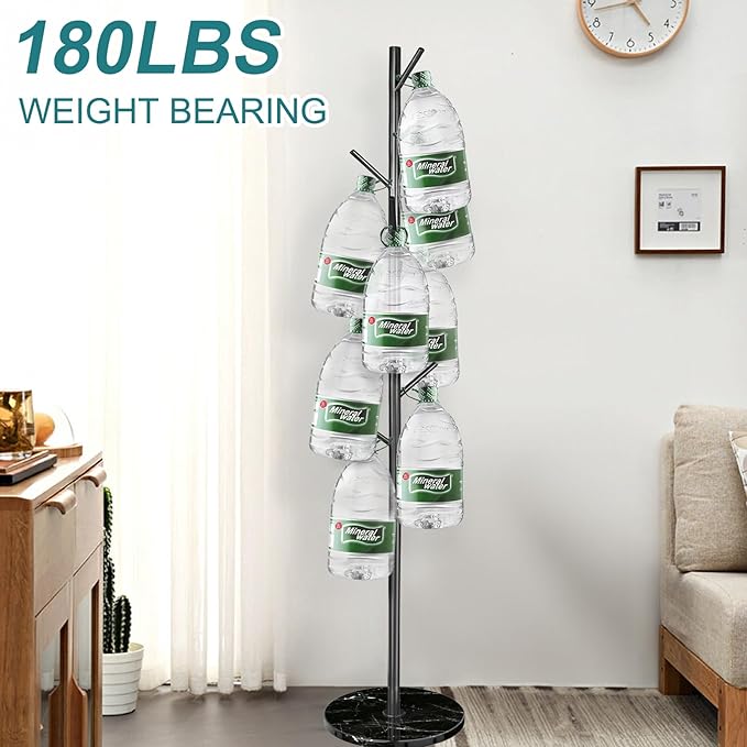 Coat Rack with Natural Marble Base, Metal Freestanding Coat Racks, Heavy Duty Coat Rack Stand with 8 Hooks for Hanging Scarf, Bag, Jacket, Black Coat Hall Tree Hanger Holder Stand
