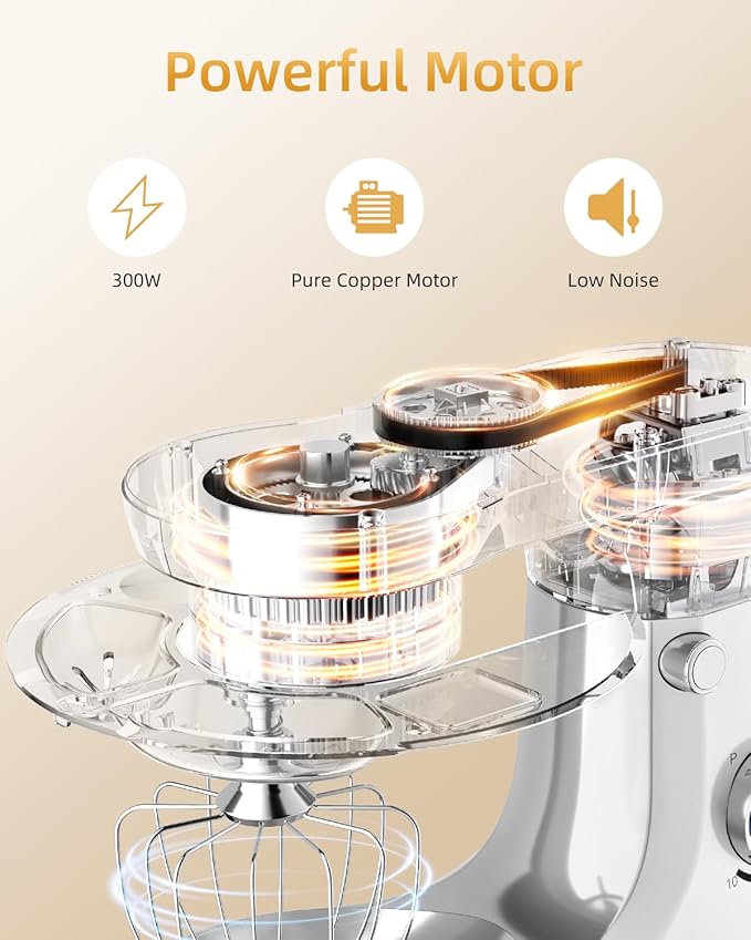 Facelle Tilt-Head Stand Mixer, 5QT+6QT Stainless Steel Two Bowls, 10 Speeds Kitchen Electric Food Mixer with Egg Whisk, Dough Hook, Beater, Dishwasher-Safe Attachment, Ideal Gift for Mom