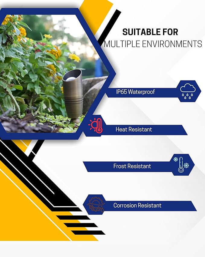 Brass Landscape Spotlights by GLE - 12 Volt - Outdoor Uplight LED, Wired Spot Lights IP65 Waterproof, Antique Bronze for Exterior Garden Yard Tree House Without MR16 Bulb (1 Pack)