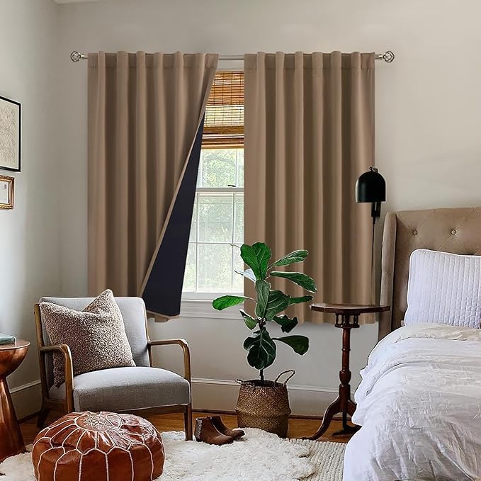 BGment 100% Room Darkening Thermal Insulated Blackout Curtains 45 Inches Long with Liner, Rod Pocket and Back Tab Double Layer Noise Reduce Curtains for Bedroom (52 x 45 Inch, 2 Panels, Taupe)