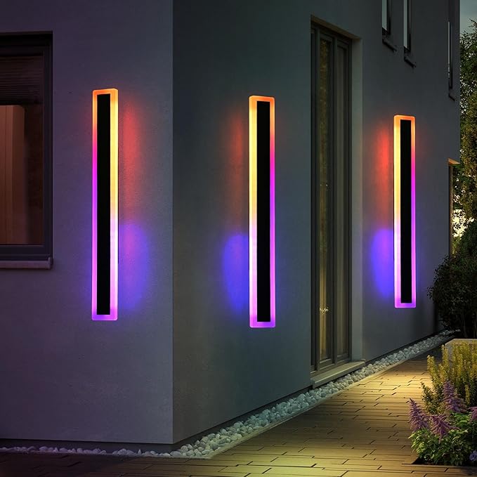 Mikeru Modern Outdoor Light Fixture, 39inch Modern RGB Outdoor Wall Light 10%-100% Dimmable with Memory Function Long Outdoor Porch Lights Featuring Multiple Modes and 12 Colors for Patio Entryway