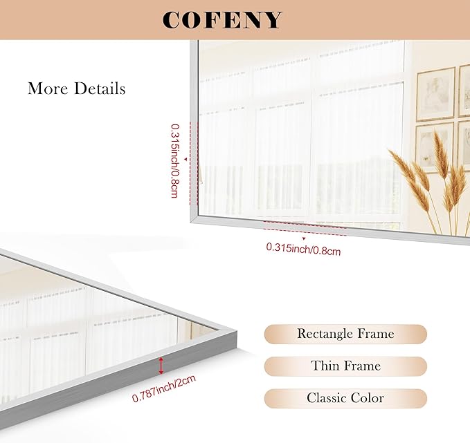 30x72inch Bathroom Mirror, Silver Rectangle Mirror with Thin Metal Frame, Large Rectangular Wall Mirror for Bathroom, Living Roomm, Hair Salon, Big Farmehouse Mirror Hang Horizontal/Vertical