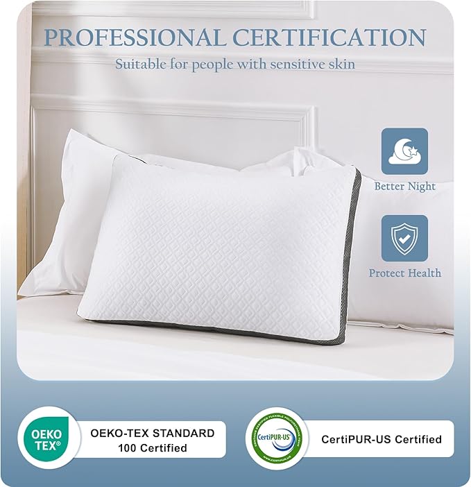 Tencel Queen Bed Pillows, Shredded Memory Foam Pillows, Adjustable Bed Pillow for Sleeping, 20"x30" Cooling Tencel Circular Knit Pillows for Side, Back, Stomach Sleepers（Pack of 1）