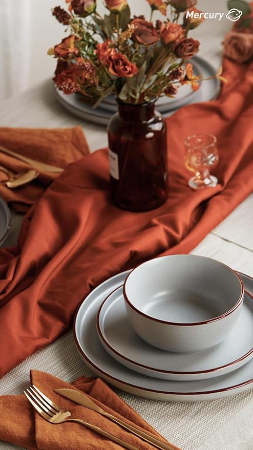 Famiware Mercury 24 Pieces Dinnerware Sets, Plates and Bowls Sets for 8, Microwave and Dishwasher Safe Dish Set, Light Grey