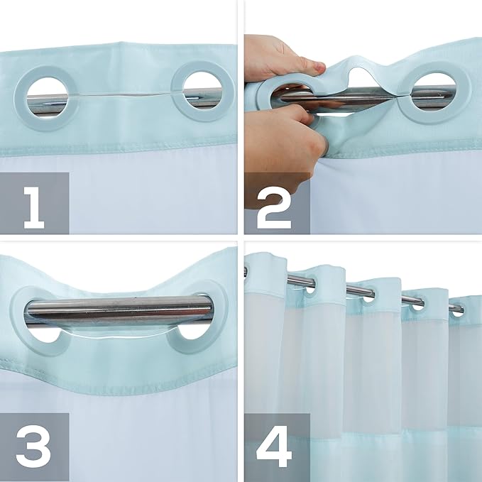 No Hook Slub Textured Shower Curtain with Snap-in PEVA Liner Set - 71" x 74"(72"), Hotel Style with See Through Top Window, Machine Washable & Water Repellent, Blue, 71x74