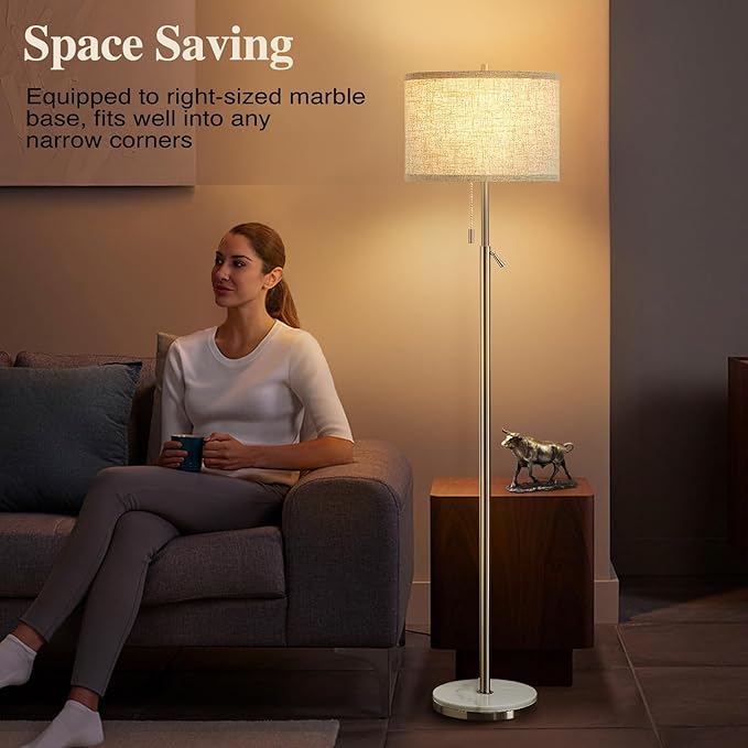 GyroVu Marble Floor Lamp, Adjustable Height Standing Lamp with Marble Base Tall Lamp with Pull Chain Switch Floor Lamps for Living Room, Bedroom & Office Bulbs Not Included(Silver)