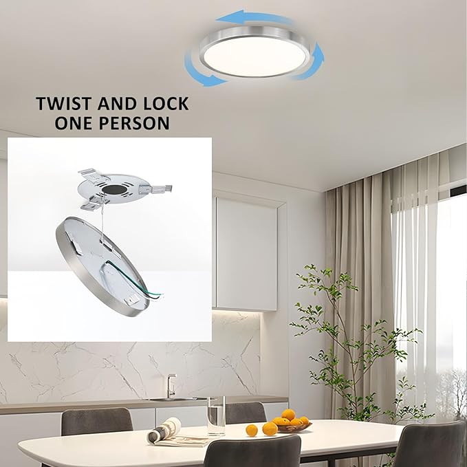 10 Inch Flush Mount LED Ceiling Light Fixture, Slim Dimmable Flush Mount Light for Kitchen, Metal and Glass Modern Ceiling Light for Low Ceiling, Bedroom, Laundry, Brushed Nickel, 17W, 3000K, 2 Pack
