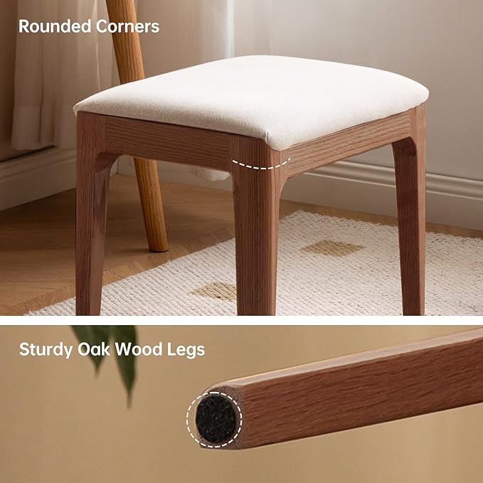 Solid Wood Small Vanity Stool Chair, High-Rebound Sponge Seat, Fully Assembled Makeup Chair, Footstool for Bedroom, Dining Room, Entryway, Walnut