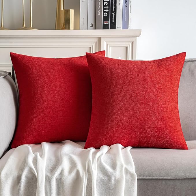 MIULEE Pack of 2 Red Decorative Pillow Covers 20x20 Inch Soft Chenille Couch Throw Pillows Farmhouse Cushion Covers for Home Decor Sofa Bedroom Living Room
