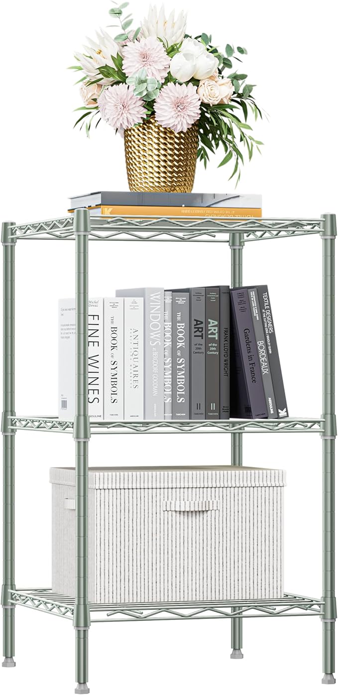 750 lbs 3-Shelf Storage Shelves Wire Shelving Unit Standing Metal Rack for Small Places Narrow Wire Rack for Bathroom, Green 13.8 D x 13.8" W x 25.5" H