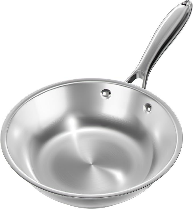 Verel Stainless Steel Frying Pan - 8 Inch Fry Skillet Stainless Steel Pan, Dishwasher and Oven Safe Cookware