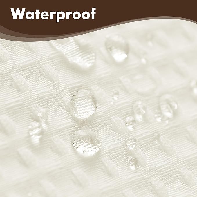 Waffle Weave Fabric Shower Curtain Heavyweight 230 GSM, Hotel Luxury, Water Repellent, Washable, Cream Diamond Pattern Pique for Decorative Bathroom Curtains