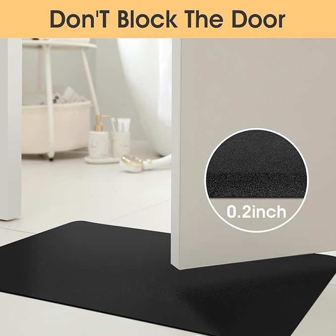 Ultra Thin Non-Slip Bath Mat Fit Under Door, Upgrade Backing Non Slip Bath Mat, Quick Dry Ultra Absorbent Bathroom Rugs, Machine Washable Bath Mats for Bathroom, Bathtub & Kitchen, Black, 36"x24"
