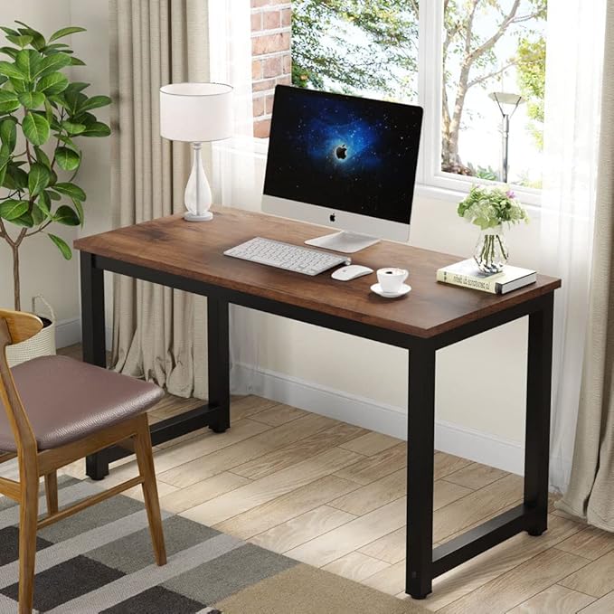 Tribesigns Modern Simple Computer Desk, 47 inch Vintage Office Desk Computer Table, Study Writing Study Desk Workstation for Home Office, Rustic Brown