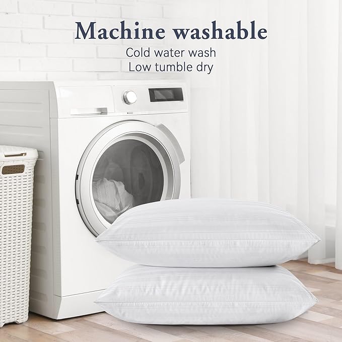 puredown® Goose Feather Down Pillows, Luxury Hotel Collection Bed Pillows for Sleeping Set of 2, 100% Cotton Cover with Silver Stripe, Standard Size