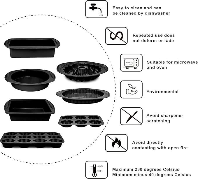 9in1 Nonstick Silicone Baking Bundt Cake Pan Cookie Sheet Molds Tray Heat Resistant Bakeware Tools Kit for Muffin Loaf Bread Pizza Cupcake Utensil