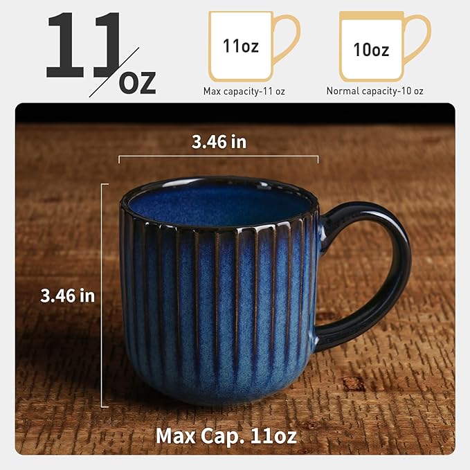 famiware Coffee Mugs Set of 4, Starlight 11 oz Mug Cup Set with Handle for Coffee, Tea, Cocoa, Milk - Ceramic Stoneware Mug Set, Nebulas Blue