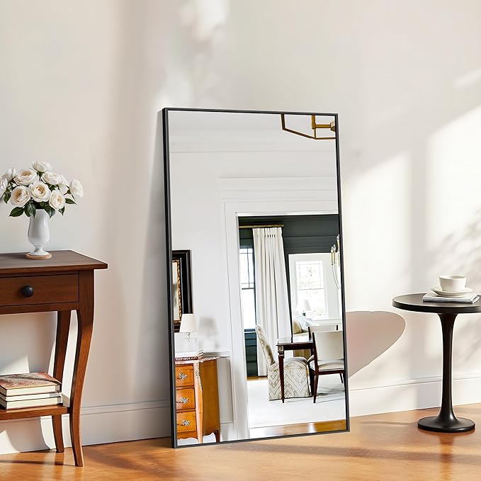 KOCUUY 30x55 Inch Large Black Wall Mounted Mirror,Aluminum Framed Decorative Rectangular Bathroom Mirror for Wall Over Sink,Vanity Mirror for Bedroom Living Room Bathroom,Functional Oversized Mirror