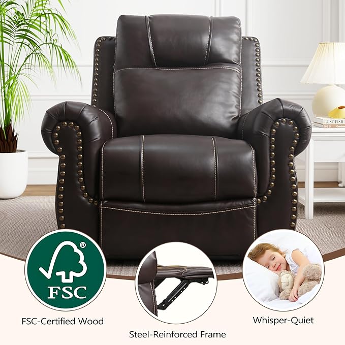ANJ Electric Power Recliner Chair with USB Ports, Set of 2, Breathable Faux Leather Oversized Recliner with Comfortable Arms, Back and Headrest, Single Sofa for Living Room, Dark Brown