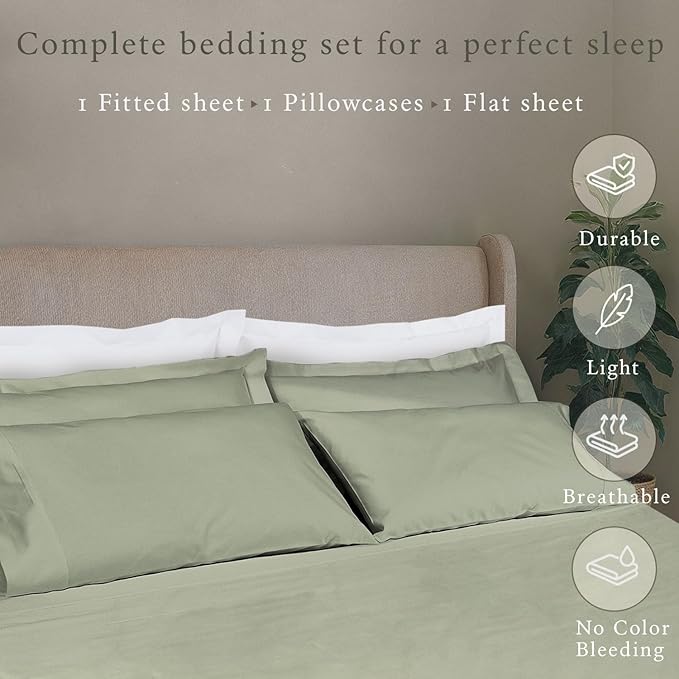 Threadmill - Twin XL Sheets Set Soft 100% Cotton Cooling Sheets Deep Pocket Snug Fit Elastic, 500 Thread Count, 3-Pc, Hotel Quality Bed Sheets, Beats Egyptian Cotton Claim (Sage)