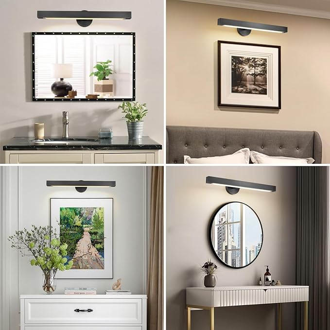 Black Picture Light, 24inch Hardwired Picture Lights for Wall,270°Rotatable LED Linear Picture Art Lights,Dimmable Picture Frame Light Bathroom Lighting Sconces for Living Room, Hallway,Kitchen