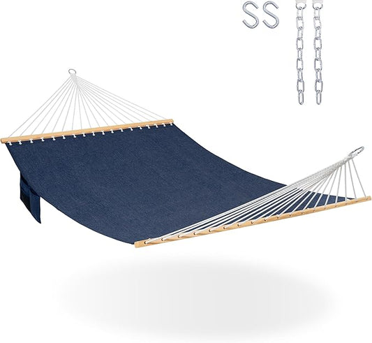 Lazy Daze Hammocks 11 FT Double Outside Hammock Quick Dry Olefin Fabric Hammock with Spreader Bar & Side Pocket for Outdoor Poolside Backyard 450 lbs Capacity, Heather Navy