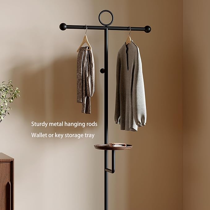 Coat rack freestanding Metal coat rack stand with round storage tray & Marble Base for Bags Hats Scarfs Purses Coat Hanger Stand Coat Tree for Home Office Hall Entryway