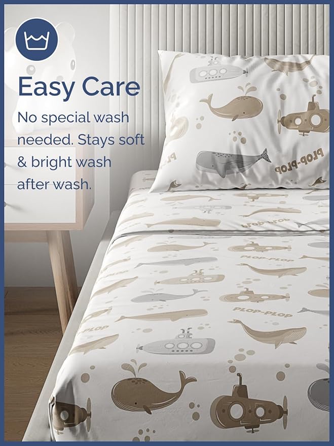 Kids Submarines Queen 4 Piece Sheet Set - Boys, Girls, Teens, Toddler - Easy Fit Deep Pockets - Breathable, Hotel Quality Kids Sheets - Machine Washable - Wrinkle Free - Cute, Cozy, Soft - CGK Linens