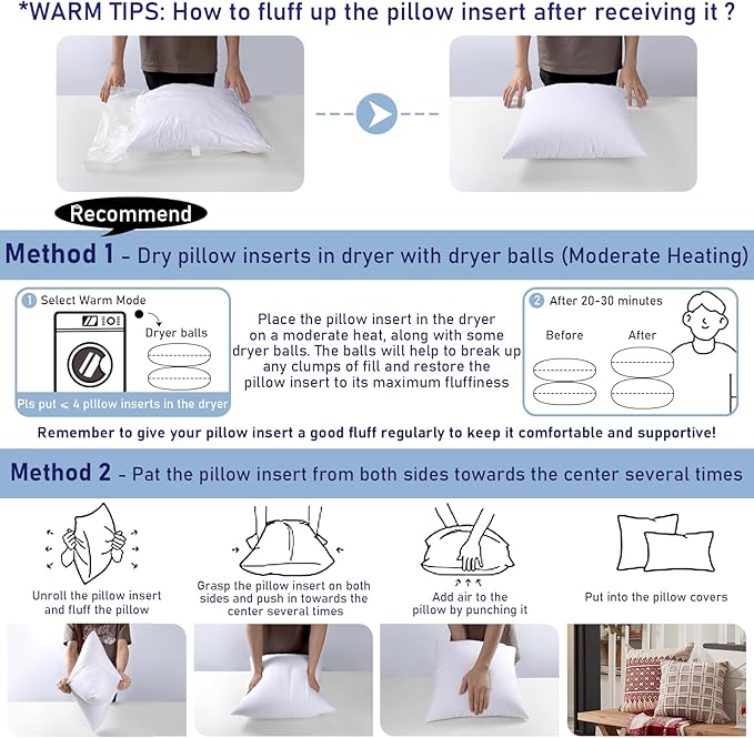 Pack of 2 20x20 Outdoor Pillow Inserts, Water Resistant Throw Pillow Inserts, Cushion Inner Pads for Patio, Furniture, Sofa, Bed, Living Room, Garden Decorative Waterproof Pillow Inserts