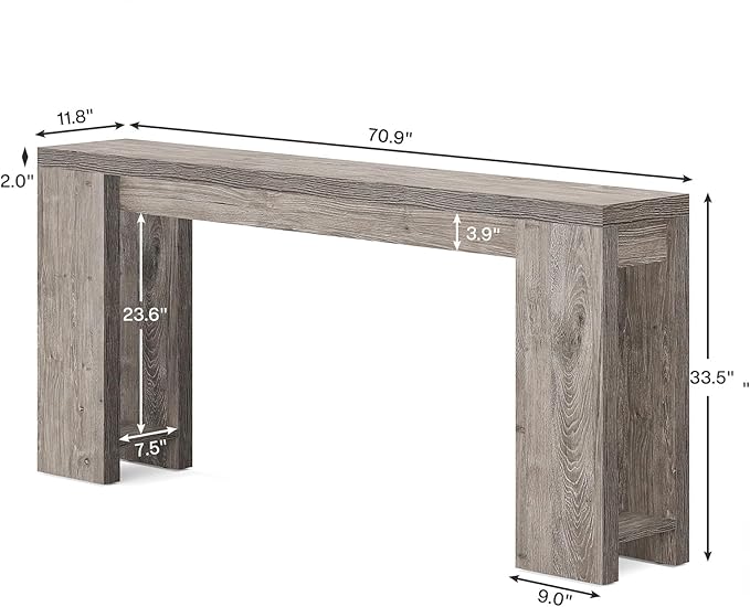 LITTLE TREE 70.9-Inch Long Entryway Table, Farmhouse Sofa Console Table for Living Room, Entryway, Hallway, Grey