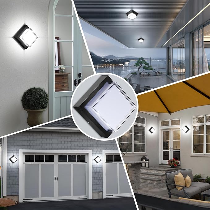 Exterior Wall Lights, Modern Waterproof Outdoor Wall Mount Lighting, Black Square Small Led Porch Light with Anti-Rust 6000K Daylight 12W for Garage, Entryway,House