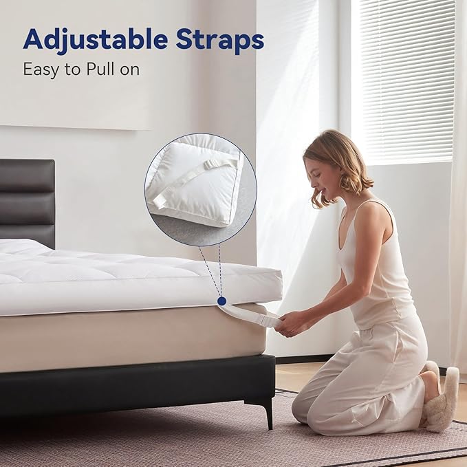 Dual Layer 5 Inch Goose Feather Mattress Topper King Size, 4 Inch Goose Feather Plus 1 Inch Down Alternative Pillow Top, Medium Firm Featherbed with Adjustable Straps(78"x80", Wavy)